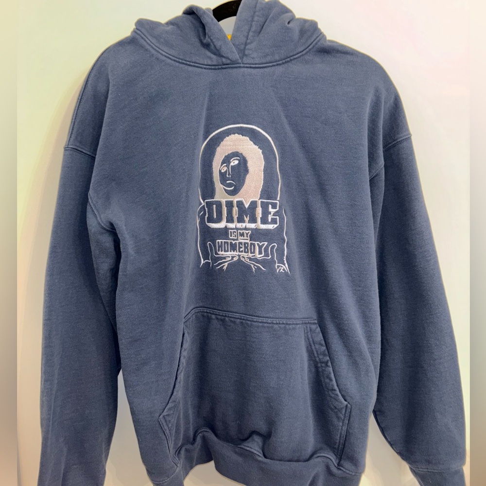 Dime blue hoodie with white graphic - heavyweight hoodie